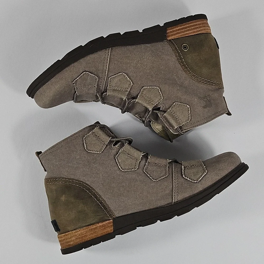 Sorel Major Taupe Grey Canvas & Leather Lace Up Ankle Boots Size 8.5